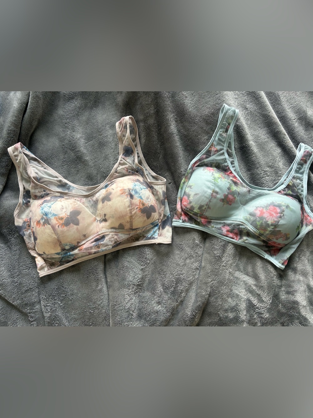 Floral Mesh cooling comfort Bras - Pastel Blue/Green & Cream